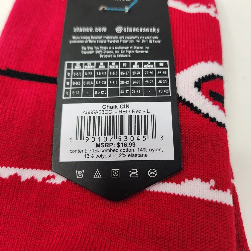NEW Stance MLB CIN Cincinnati Reds Mens Large Chalk Casual Crew Socks NWT
